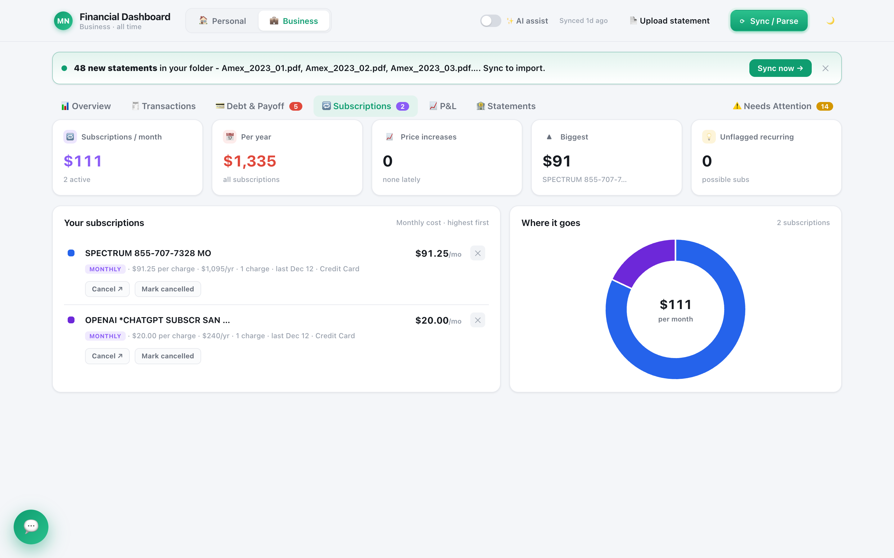 Quill Subscriptions View
